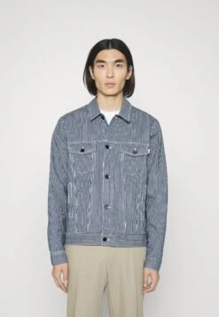 Les Deux NOLAN STRIPE JACKET - Kurtka Jeansowa - Dark Navy/ivory